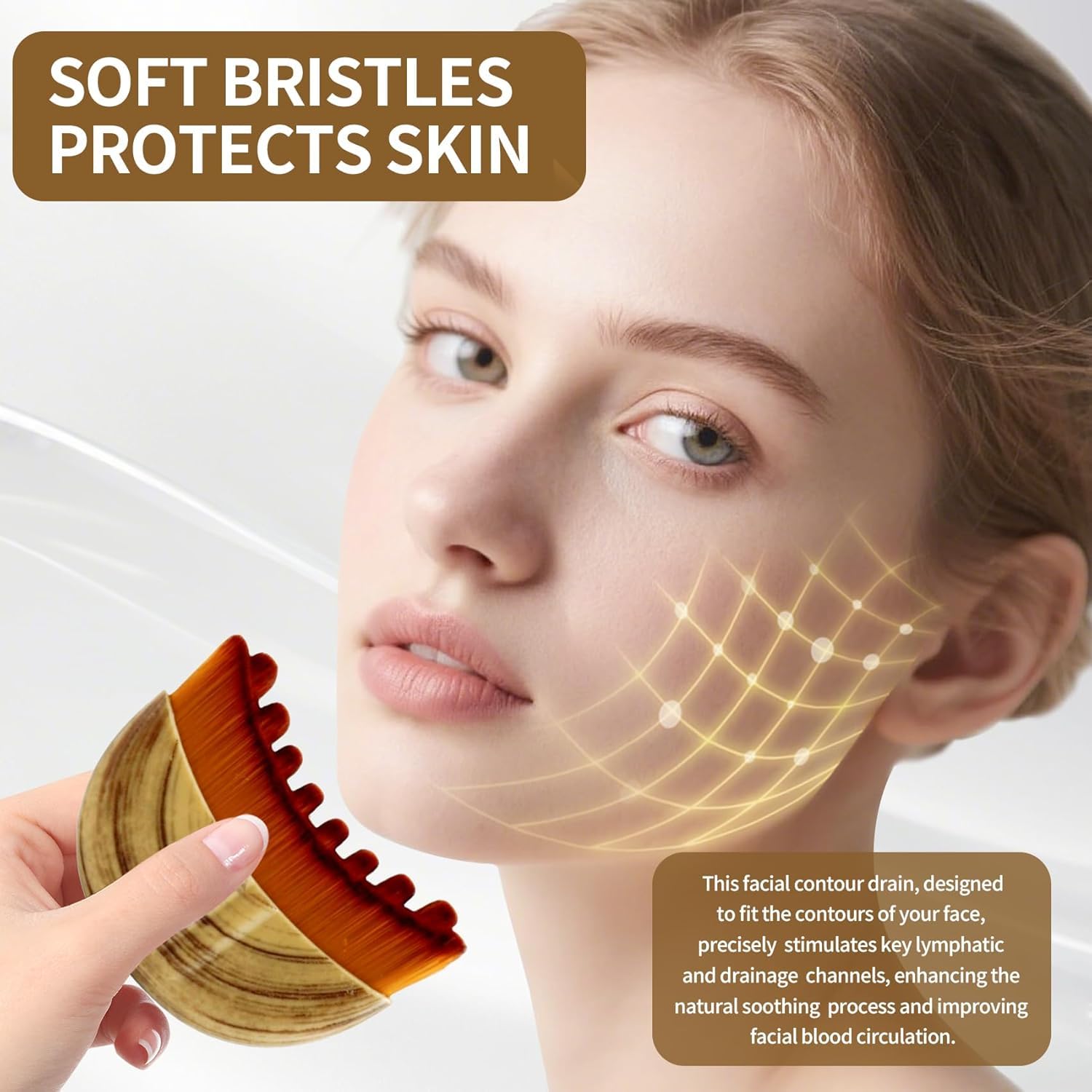 E-COSMOS® Lymphatic Drainage Face Brush & Gua Sha Tool – Soft Bristle Facial Massager for De-Puffing, Jawline Sculpting & Skin Firming – Professional Skincare Tool for Manual Lymphatic Drainage