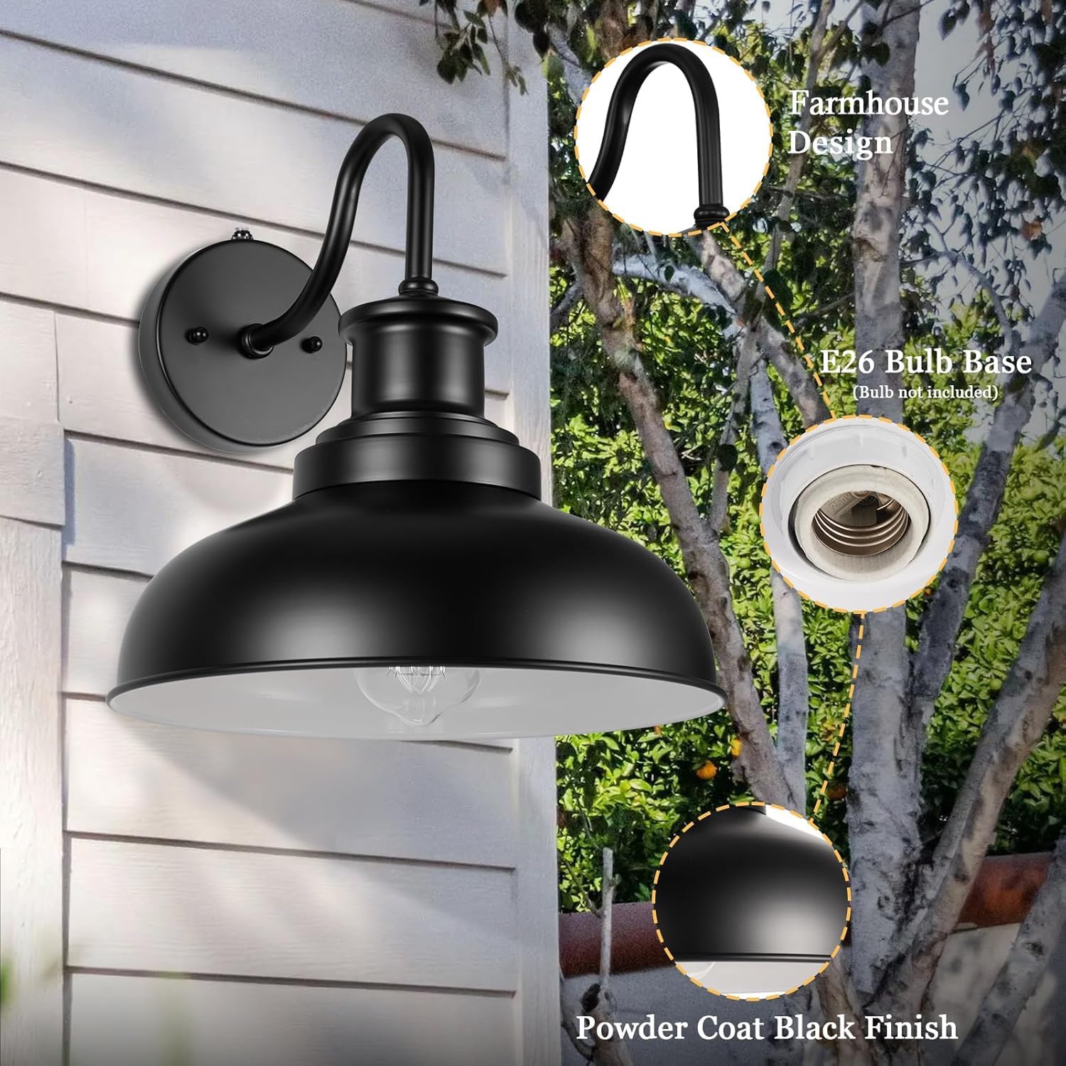 Dusk to Dawn Outdoor Barn Lights, Outdoor Wall Sconces Farmhouse Exterior Wall Mount Light, Vintage Outside Lighting Fixtures, Industrial Black Lanterns for Porch Garage Patio, 2 Pack