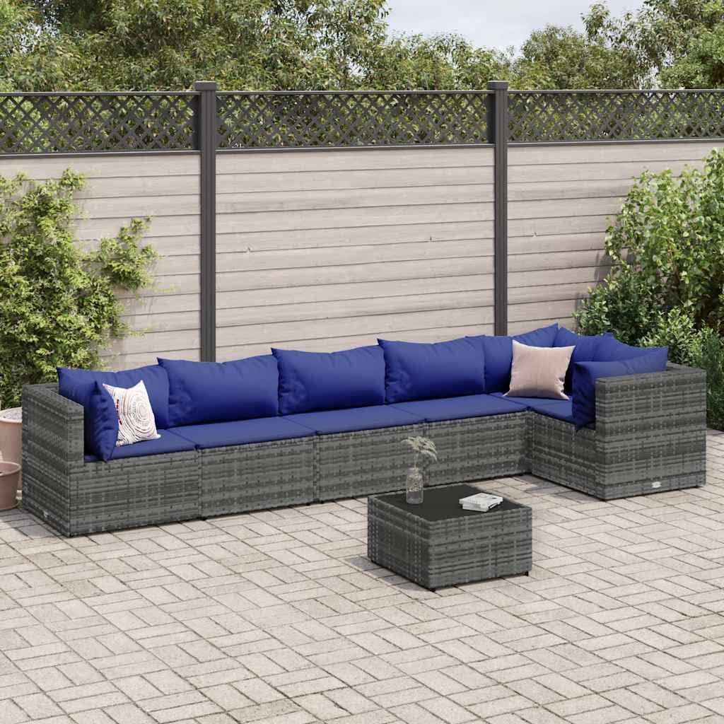7-Piece Modular Patio Lounge Set in Gray and Dark Blue, Outdoor Furniture with Weather-Resistant PE Rattan and Removable Cushions, Flexible Seating for Garden, Balcony,