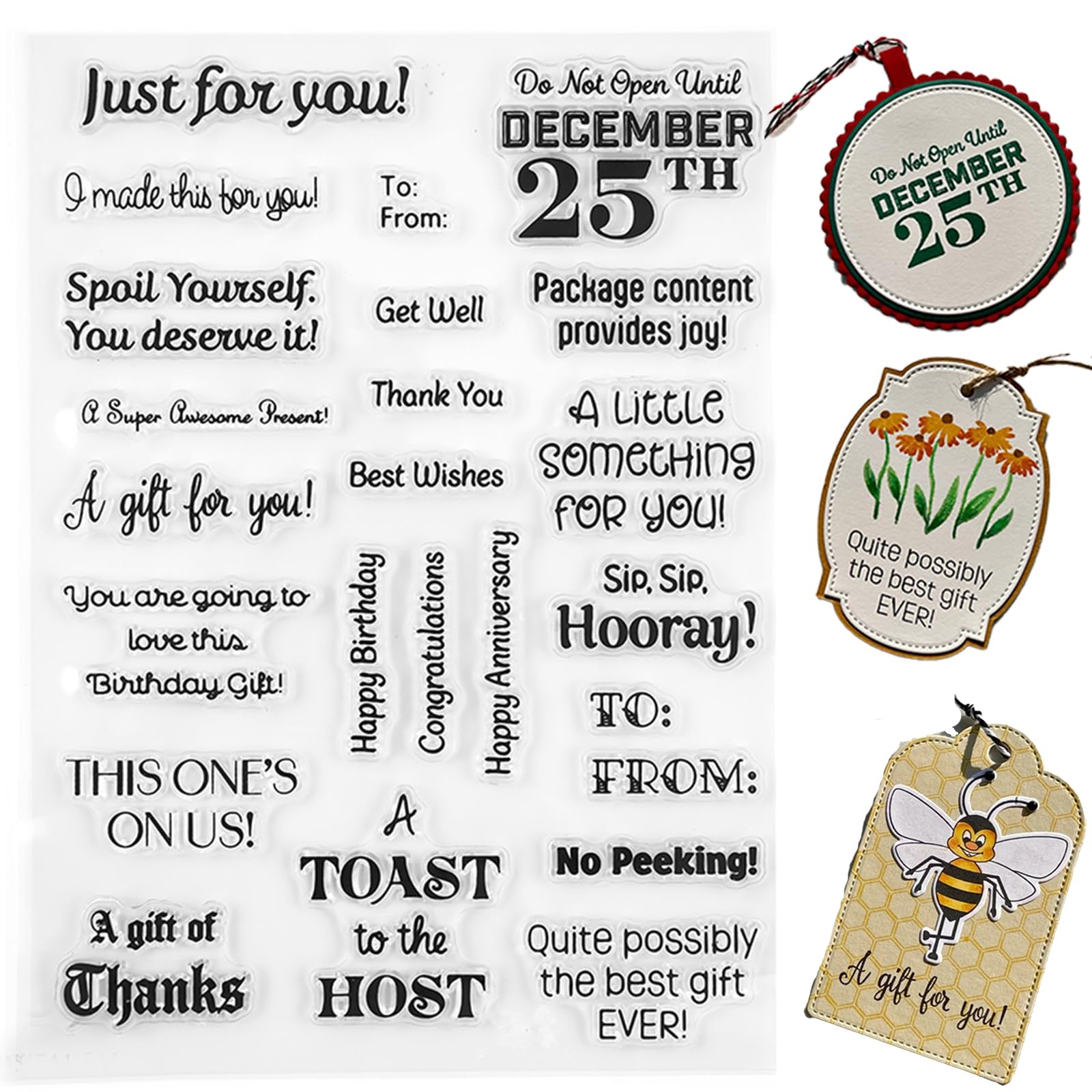 Briartw All Occasion Clear Stamp Set, A5 Sentiments for Card Making with Thank You, Happy Birthday, Get Well, Christmas & Gift Phrases, 6.3x8.3 Inch Silicone Stamps for DIY Crafts