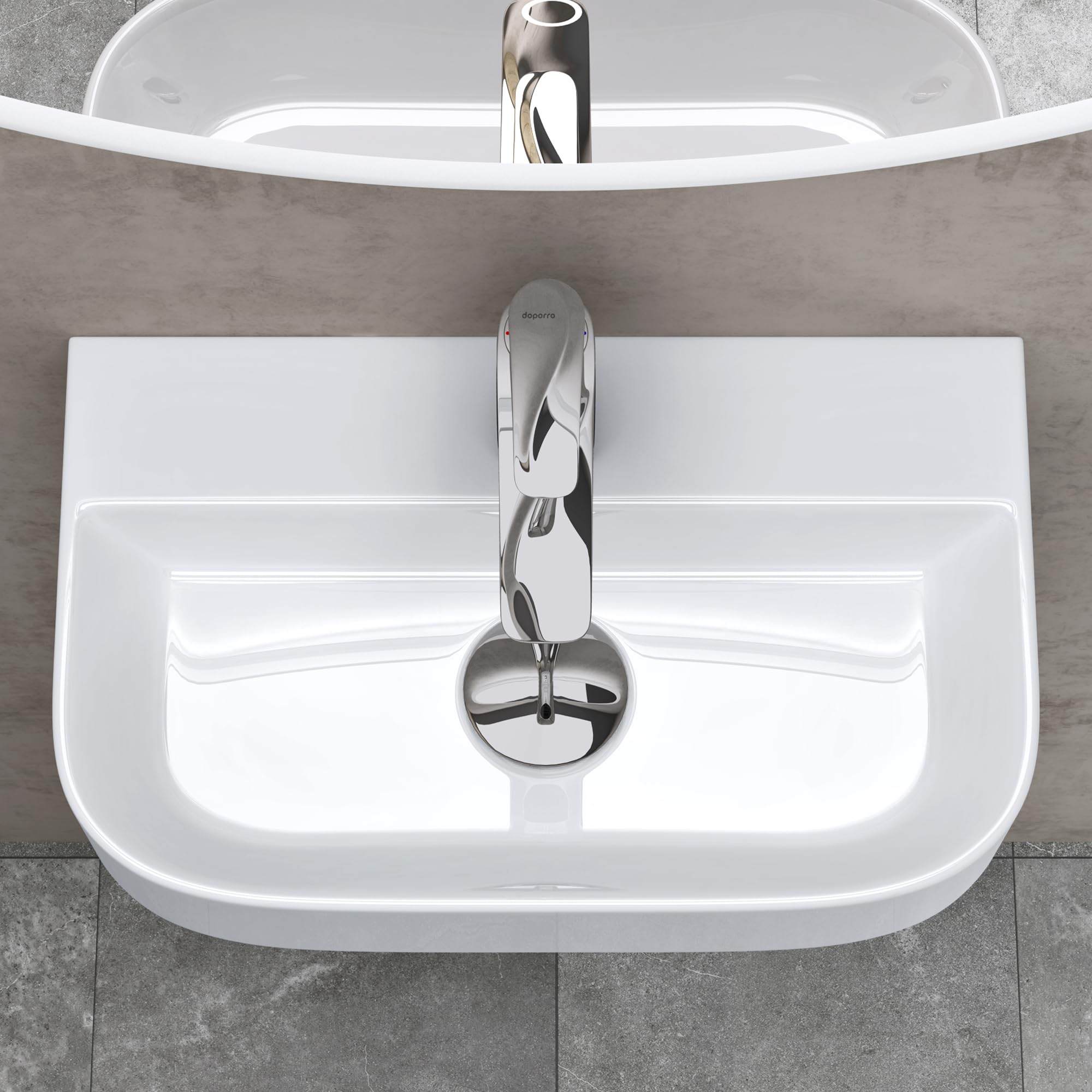doporro Lavabo sobre Encimera Lavabo Suspendido Baño Rectangular | Cerámica | 38x23,5x8 cm | Blanco | con Recubrimiento de Nano | Brüssel003