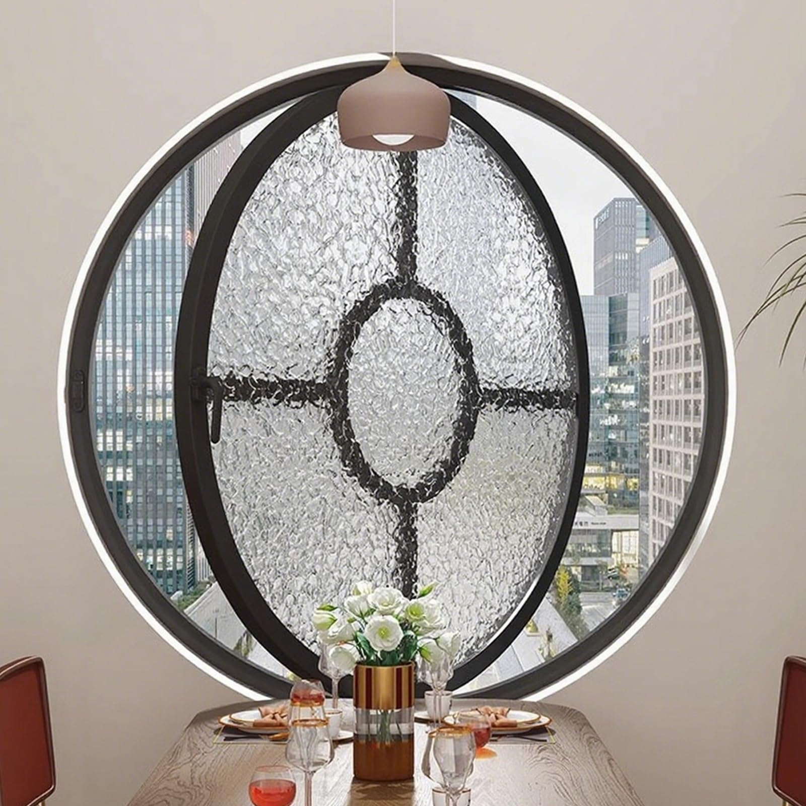 Ventana giratoria de aluminio de 31.5 pulgadas con vidrio templado para bano