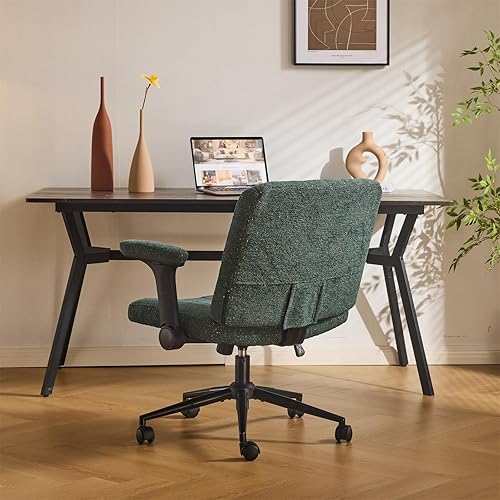 Miniatura 3 de VINGLI Silla cruzada con brazos abatibles ajustables, silla de patas cruzadas con ruedas, silla de oficina extra ancha, silla de escritorio para el