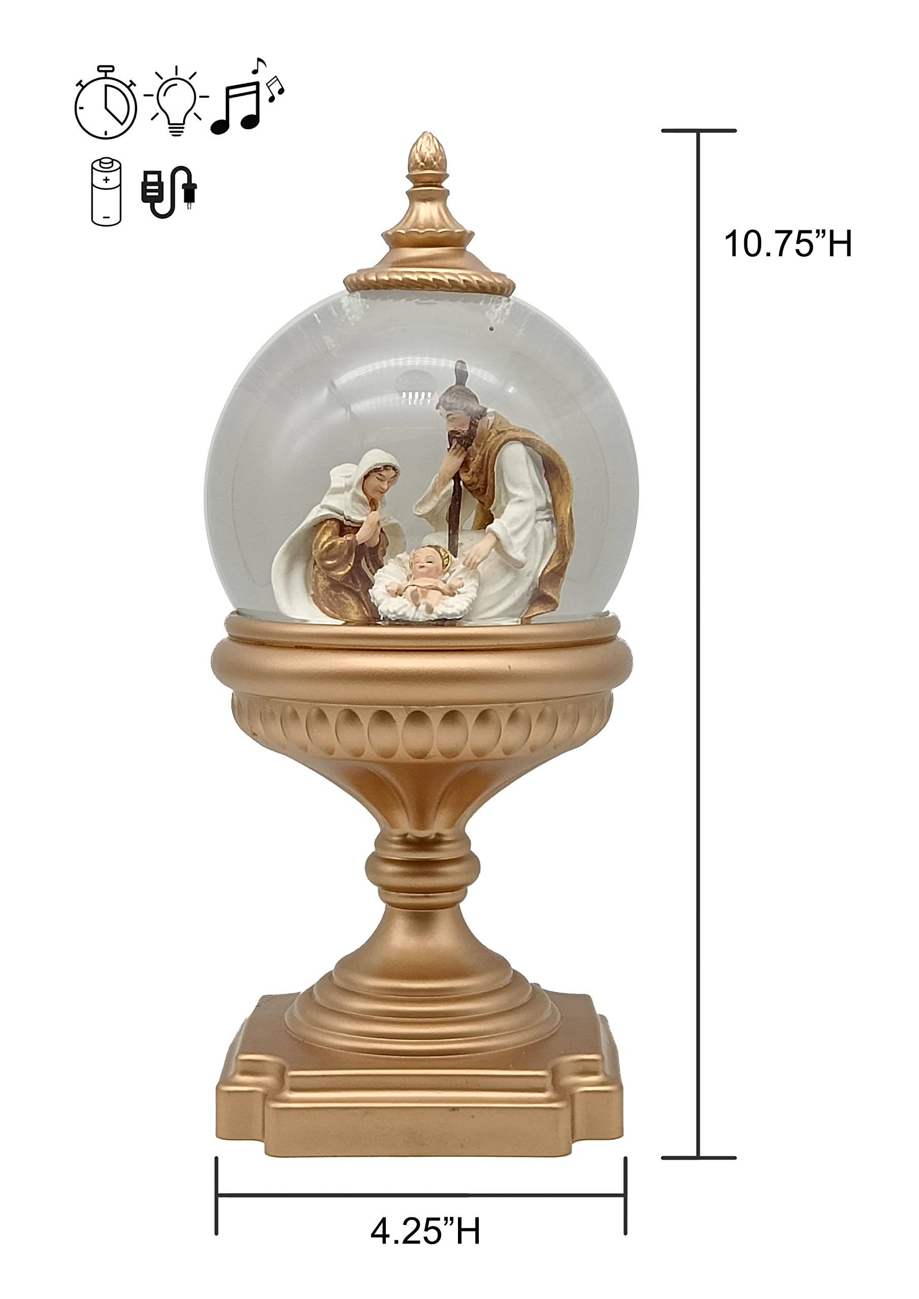 Victory Creative Christmas Nativity Illumination Holy Family Water Globe on Pedestal Glitter Spinner 10.5