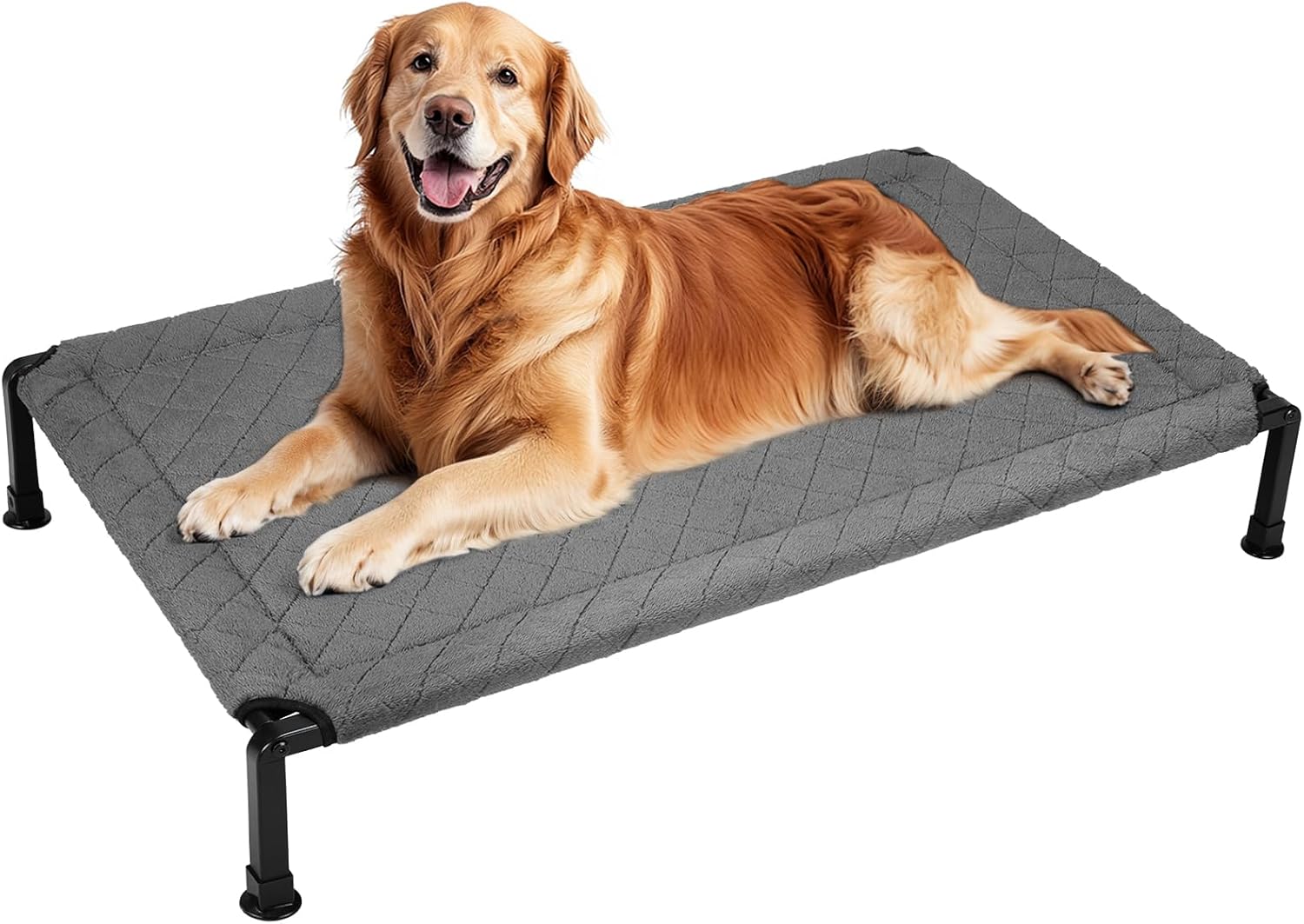 Veehoo Soft Plush Elevated Dog Bed, Raised Dog Beds with Heavy Duty Frame, Non-Slip Silicon Feet, Washable & Breathable Pet Cot for Indoor or Outdoor Use, 47" x 29", Grey, CWC2432A