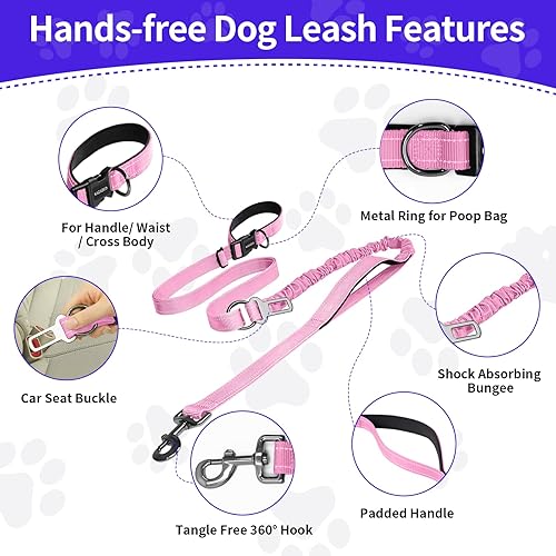 Miniatura 8 de Kazazoo Correa para perro manos libres con longitud ajustable de 6 a 9 pies, diseño elástico resistente sin tirones, seguridad reflectante para