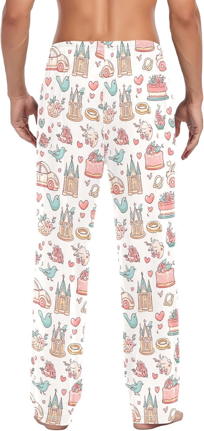 ALAZA Cartoon Wedding Heart Men's Pajama Pants Men Cotton Pajama Bottoms with Pockets, S