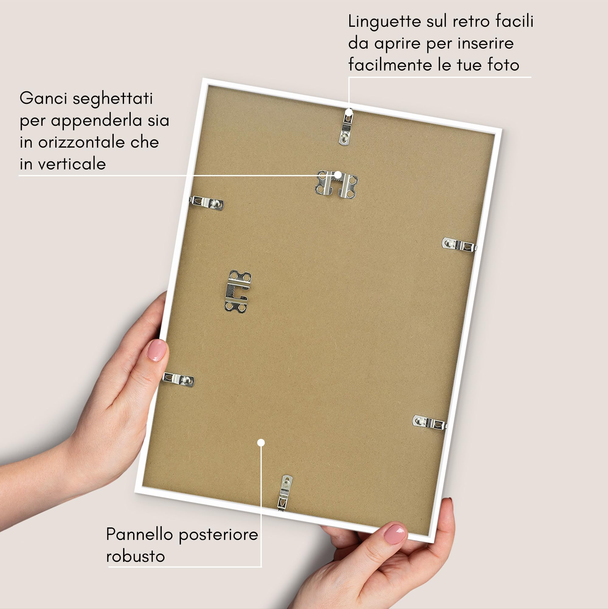Americanflat Cornice A3 Bianche - Set di 5 Cornici A3 per Foto con Bordo Sottile e Pannello Protettivo in Plastica - Portafoto da Parete con Ganci Seghettati Integrati