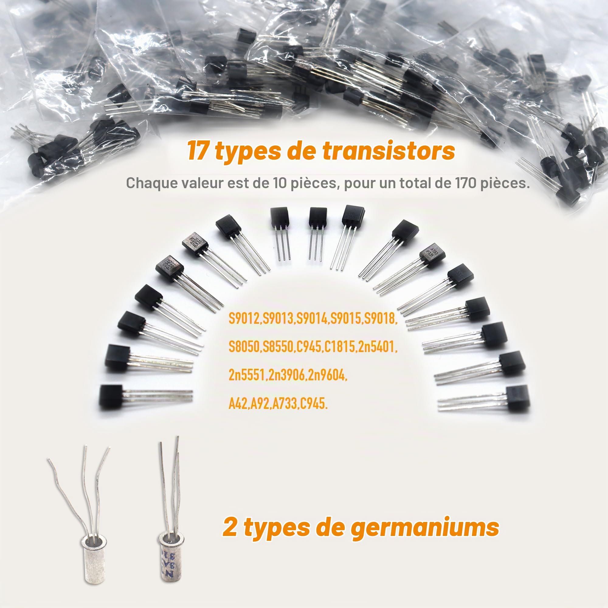 Kit de Composants électroniques, 1933 Pièces, avec LED, Diodes, Résistances Film Métallique, Condensateurs, Transistors, Plaques Imprimées, Germanium, LM358 Opamp, PCB, Haut-parleurs, Potentiomètre