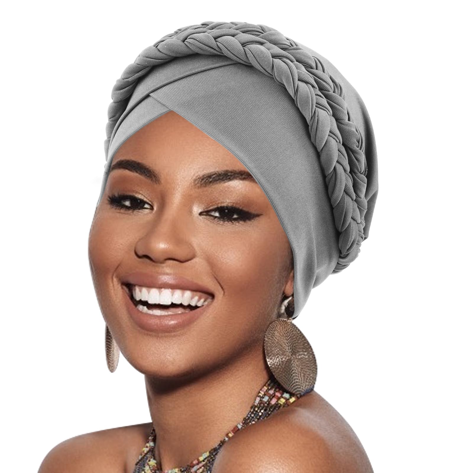 DRESHOW African Women Turban Caps Beanie Twist Headscarf Pre-Tied Double Twisted Braid Hair Cover Wrap Hat Chemo Cancer Cap