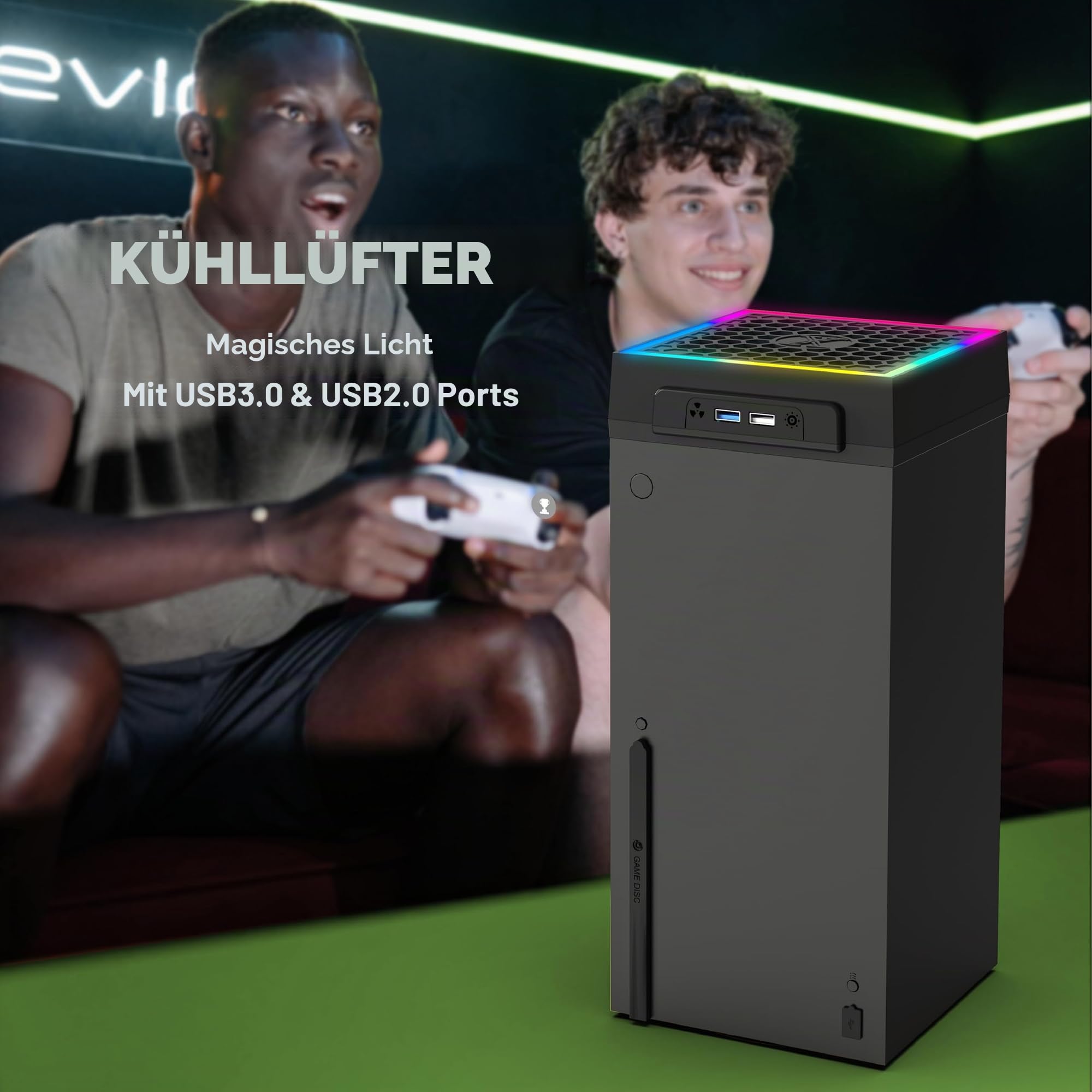 Kühlventilator staubdicht für Xbox Serie X Konsole mit buntem LED Licht, Zubehör mit 6 Staubschutzfiltern, 8 Gummistopfen, 3 Stufen geräuscharmer Top-Lüfter, für Xbox Serie X Schwarz & Weiß