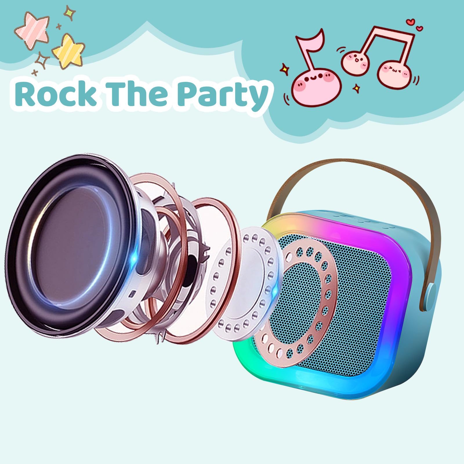 Karaoke per Bambini con 2 Microfoni Wireless – Altoparlante Bluetooth 5.0 con Luci LED e Effetti Vocali – Portatile per Feste, Compleanni e Regali