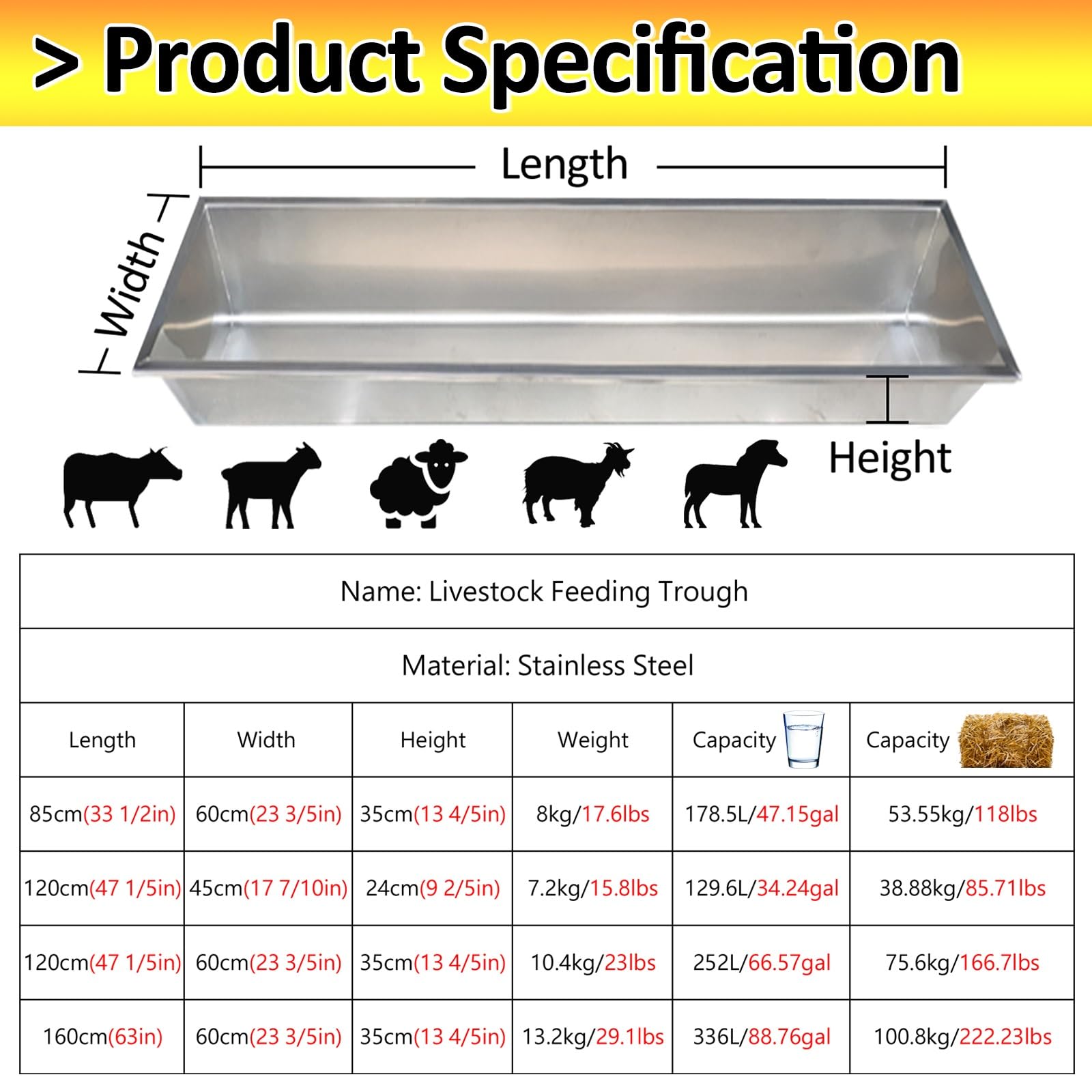 Ual Use Animal Trough Feeder for Barn & Pasture, Weather-Resistant Equine Water Trough/ Farm Feed Dispenser, Cattle/ Horses/ Sheep Livestock Feed Storage Hay Feeder(L 120cm(47 1/5