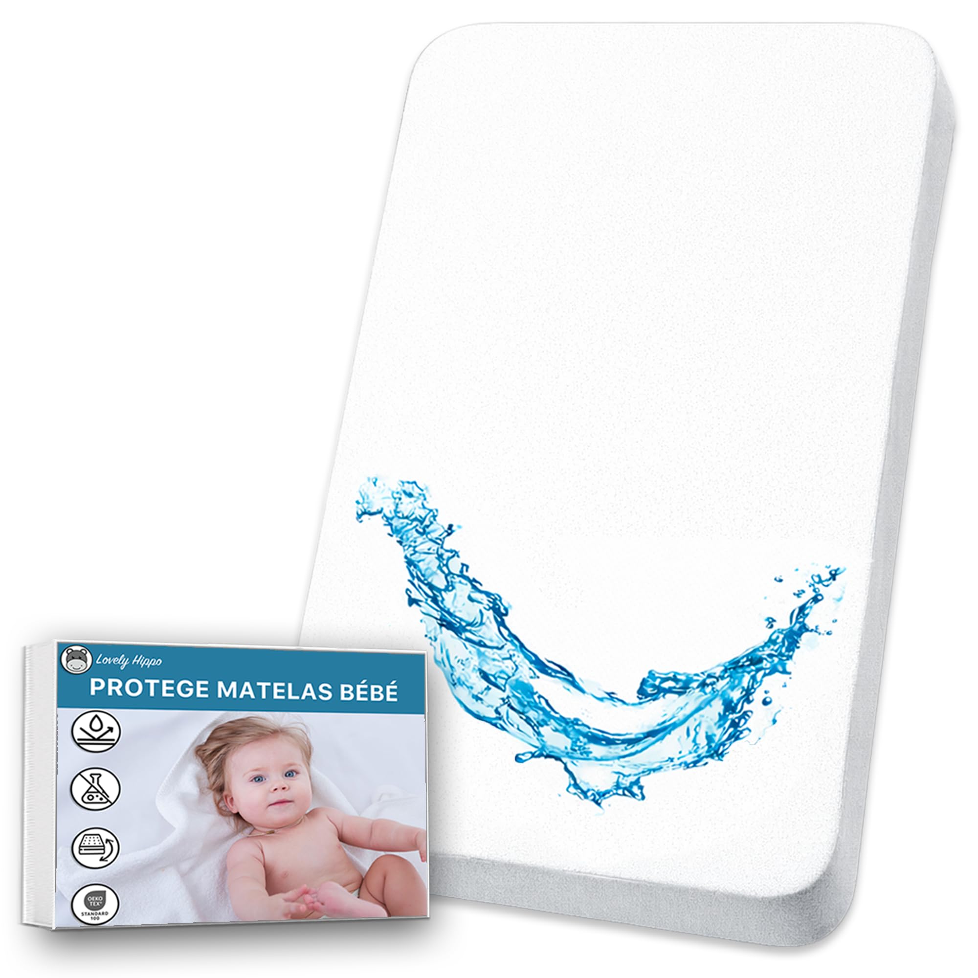 Lovely Hippo Cododo Matratzenschoner, 100 % wasserdicht, Öko-Tex – saugfähiger und atmungsaktiver Matratzenschoner für Babys – ohne Behandlung und wasserdicht (50 x 83 cm)