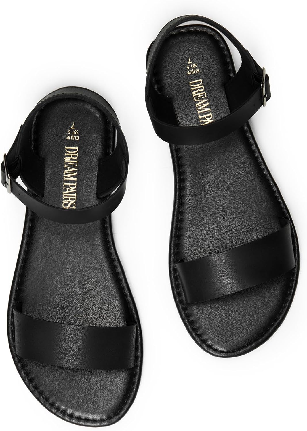 DREAM PAIRS Women's Ankle Strap Flat Sandals Open Toes One Band Buckle Summer Dressy Sandals - Image 5