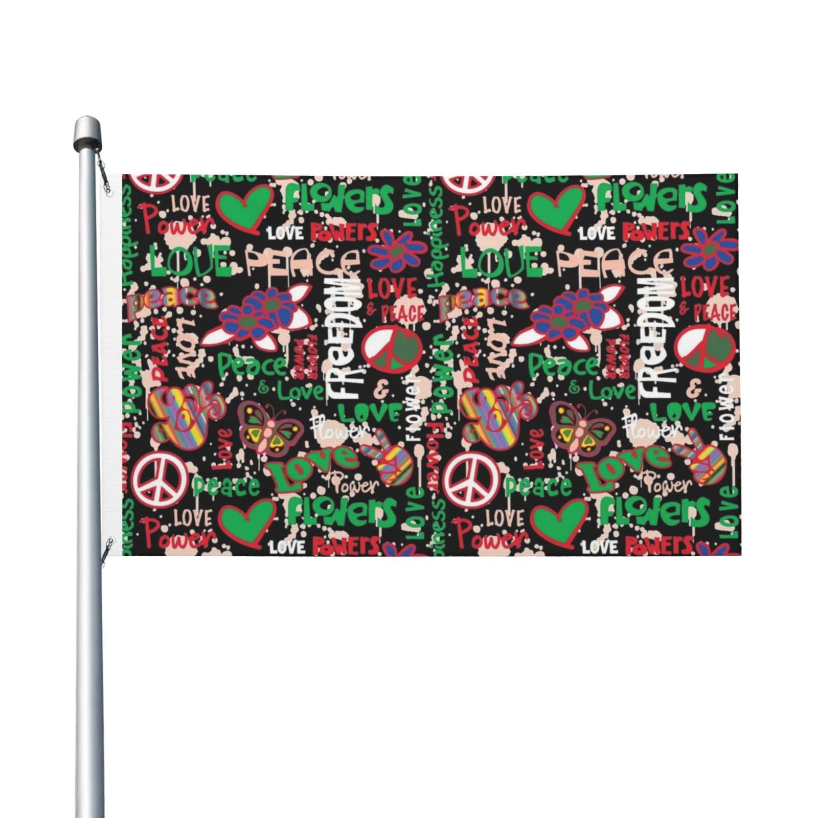 BOXIMIAO Peace Love Power Hippies Flag 3x5 Ft Outdoor Polyester Garden Flag Double Sided Banner For Yard Lawn Porch Balcony Home Decorations