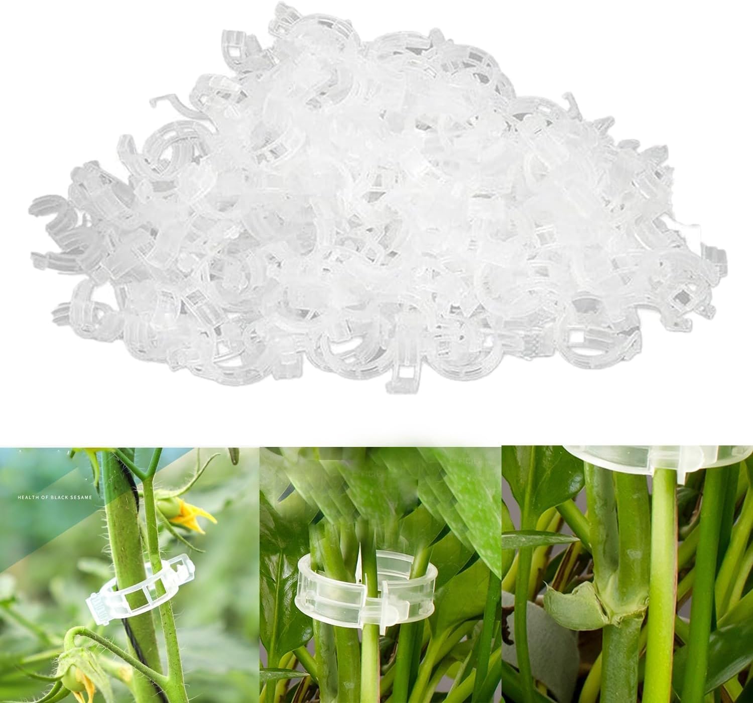 TASBER 200PCS Plant Support Clips, Plant Clips for Climbing Plants, Plant Supports for Outdoor Plants, Garden Plant Clips for Fixing Tomatoes, Vegetables, Cucumbers (200, White)
