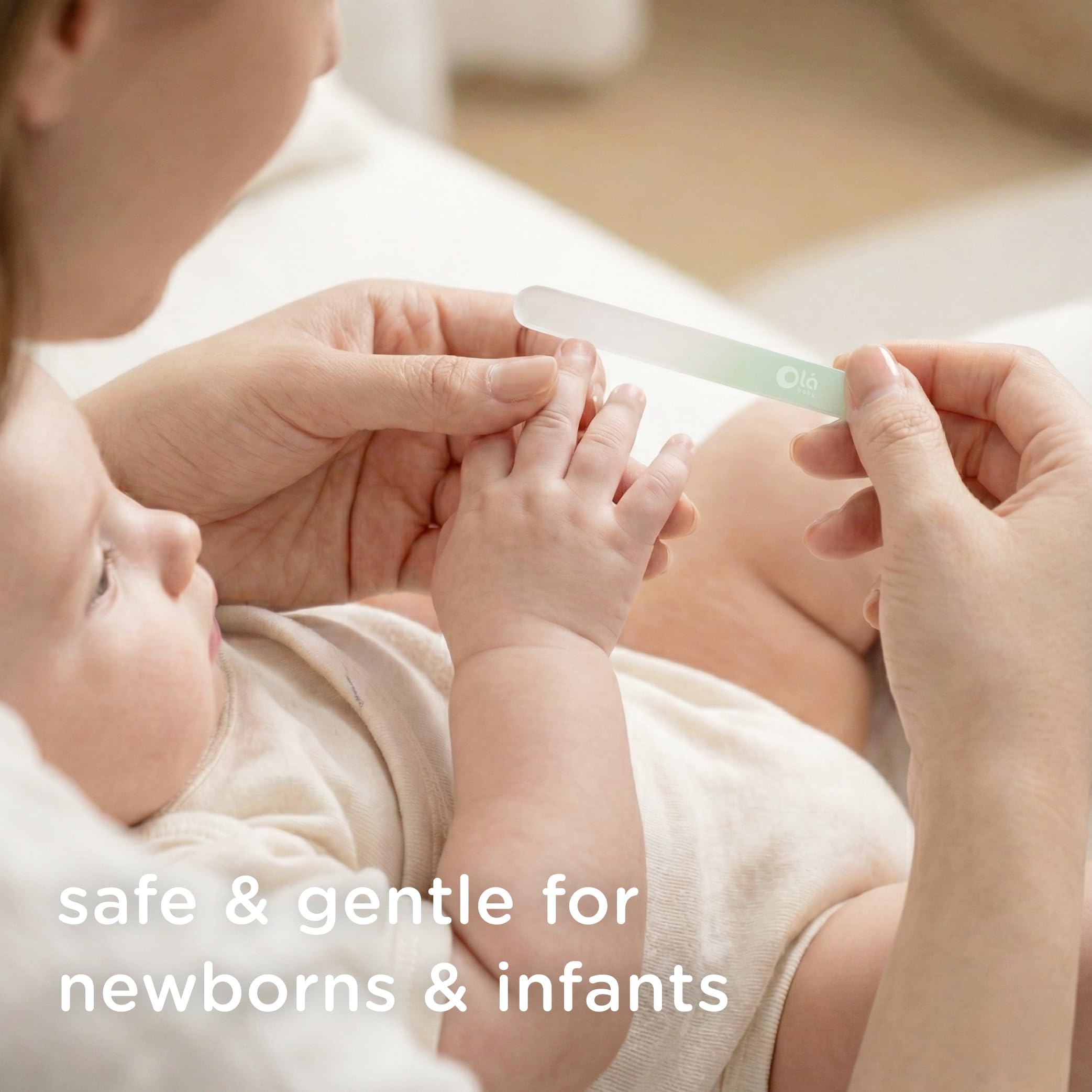 Olababy Glas-Nagelfeile für Neugeborene und Säuglinge, 2 Stück, Minzgrün, sichere Glas-Fingernagelfeile mit Reiseetui