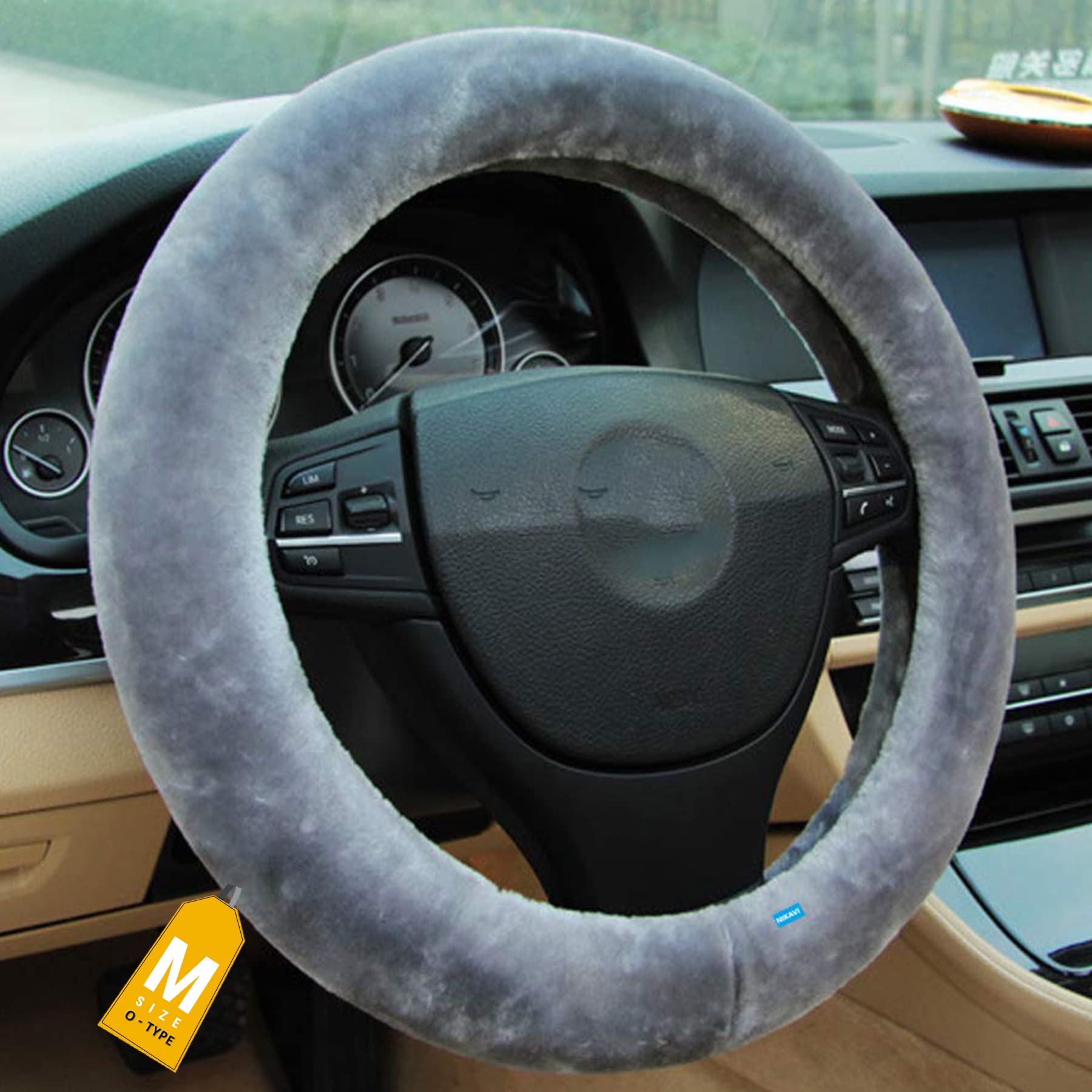 NIKAVI Classic Steering Wheel Cover (Medium -O)(38cm) Grey-image-29