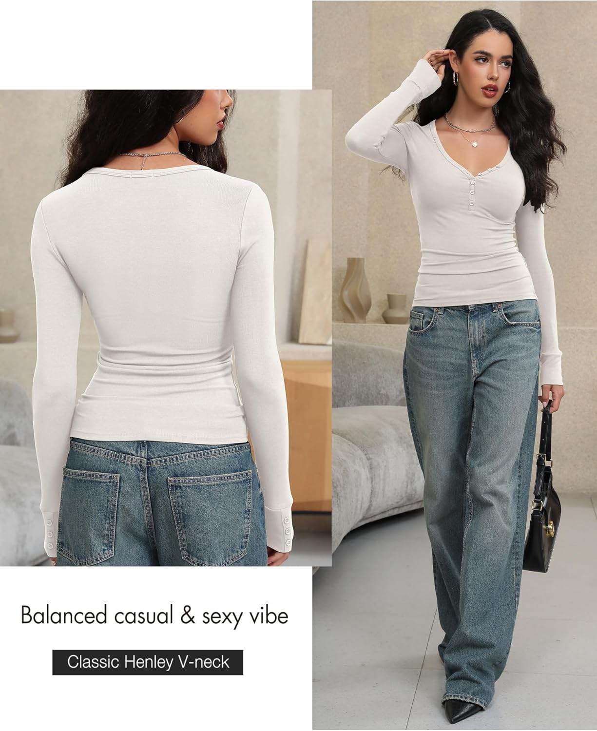 Prettywear Women Long Sleeve Henley Shirts V Neck Button Tight Slim Fitted Top Going Out Tees 2025 Trendy Spring Fall - Image 5