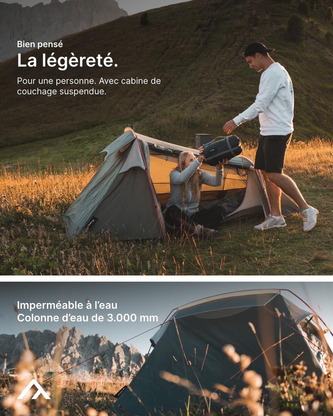 qeedo Light Spruce S/M - Tente Tunnel Ultra légère - Tente de randonnée 1/2 Personnes - Tente de Camping pour Trekking - Petite, compacte, imperméable, Montage Rapide
