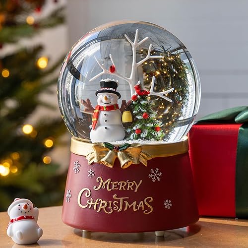 Miniatura 5 de Linterna de agua giratoria de cristal de Navidad con purpurina y muñeco de nieve musical iluminado con escena de árbol de vacaciones, temporizador