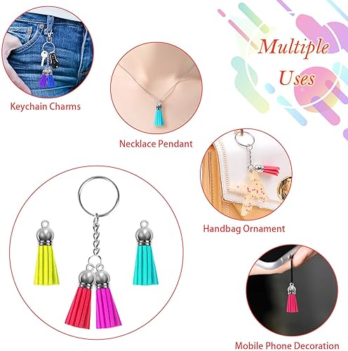 Miniatura 7 de cridoz - Juego de 200 anillos de llavero a granel de cridoz que incluye 50 borlas para manualidades, 50 anillos para llavero, 50 anillos de salto y