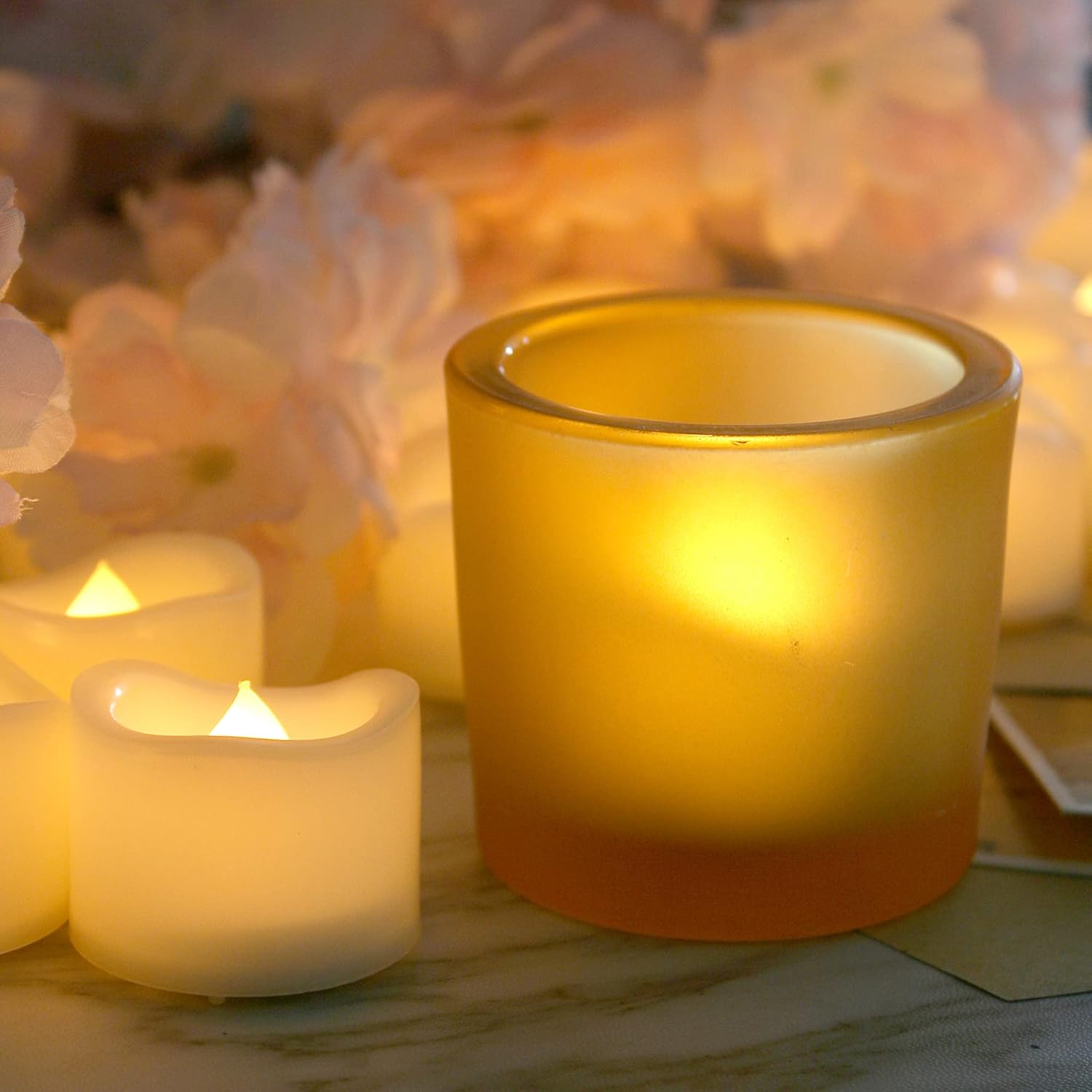 CANDLE CHOICE Battery Operated Flameless Tea Lights White Flickering LED Electric Fake Votive Tealight Candles Halloween Pumpkin Wedding Christmas Decorations Table Centerpieces 36 Pack Batteries Incl