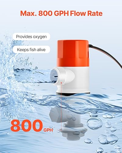 Miniatura 2 de VEVOR Bomba Livewell de 800 GPH para barco, bomba aireadora recta de 12 V con doble entrada, carcasa ABA y cartucho de motor desmontable, bomba de