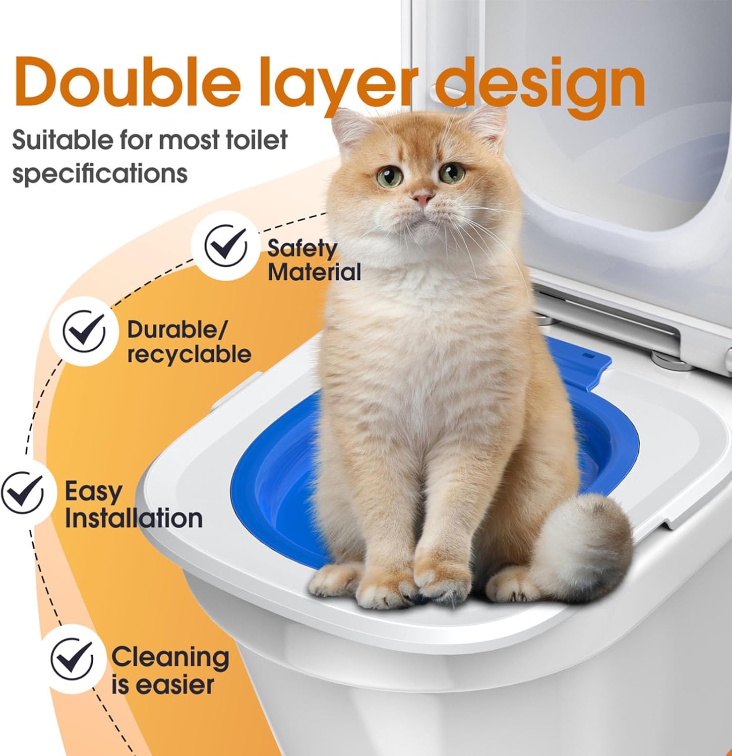 Cat Toilet Trainer, Detachable and Reusable Dual Layer Design Cat Toilet Training Kit Fits Most Toilets, Easy to Install, Comfortable Cat Toilet Training Seat Tool for Pet Cleaning
