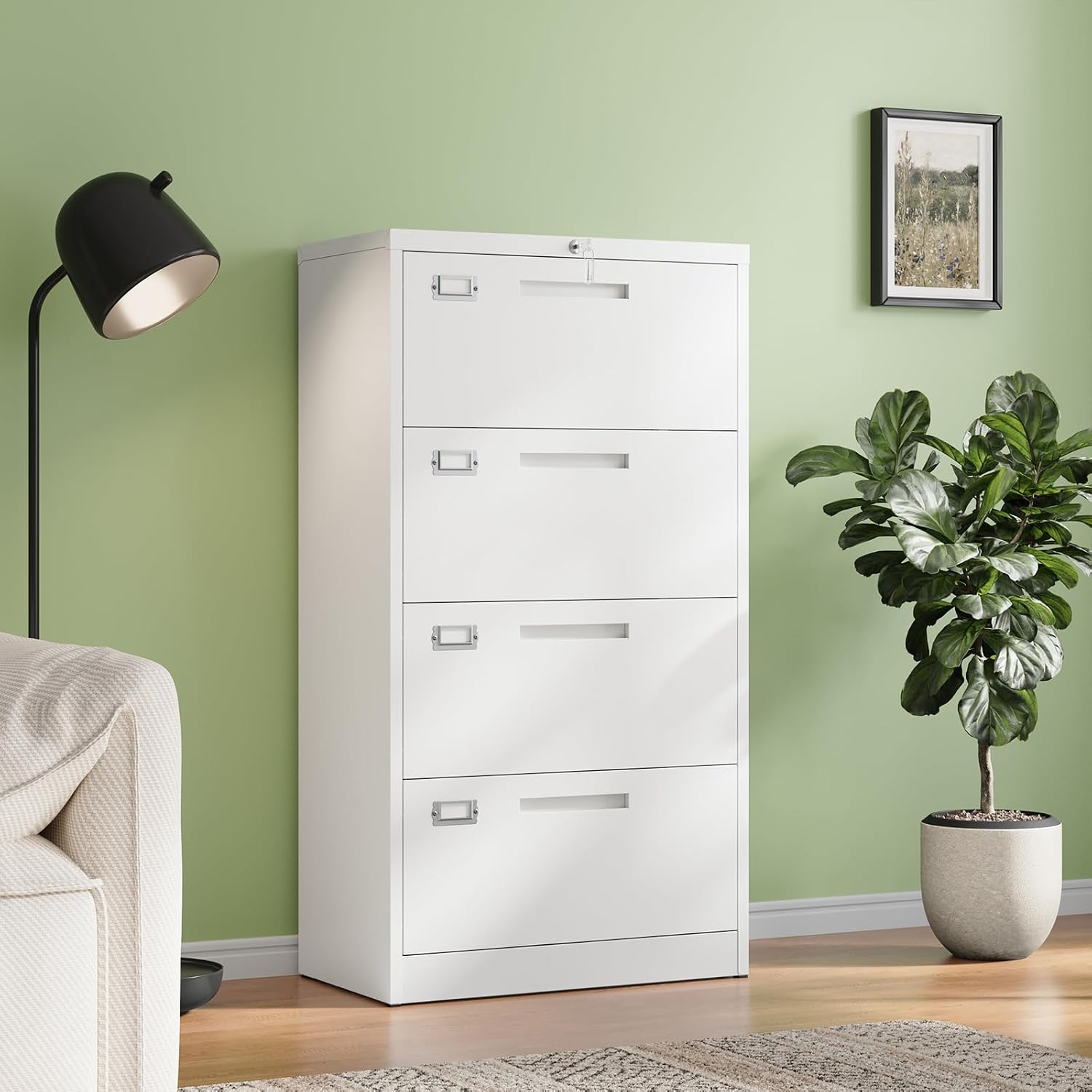 Letaya 4 Drawer File Cabinets with Lock,Metal Lateral Filing Storage Cabinet Printer Stand,White Steel Home Office Cabinet for Hanging Files Letter/Legal/A4 Size (White, H51.73×W28.35×D15.74)