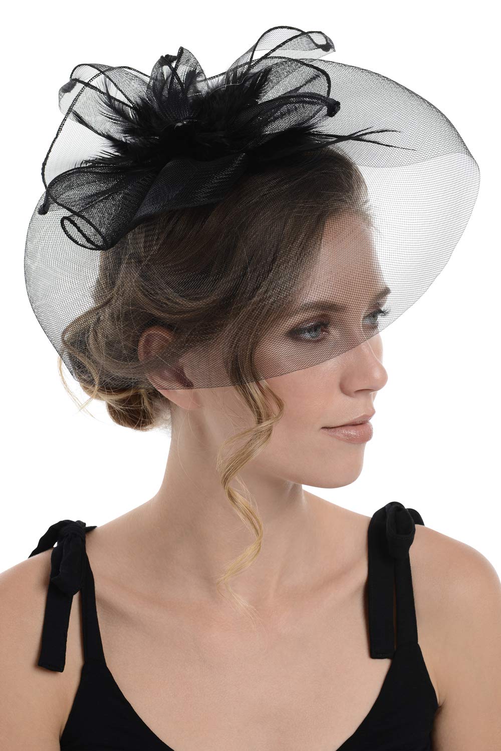 Zac's Alter Ego Lace & Net Fascinator with Feathers on Clip or Aliceband