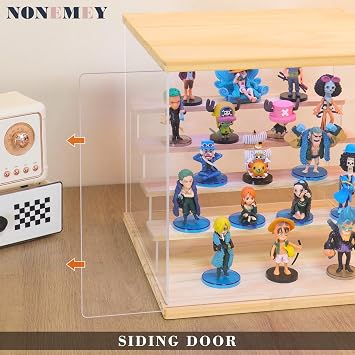 NONEMEY Clear Acrylic Display Case Stand with LED RGB Light 2/3/4/5/6 Tier Storage Box Showcase Dustproof Organizer Box for Collectibles (Wood 5Tier 12.4x12.2x12inch ,31.5x31x30cm)