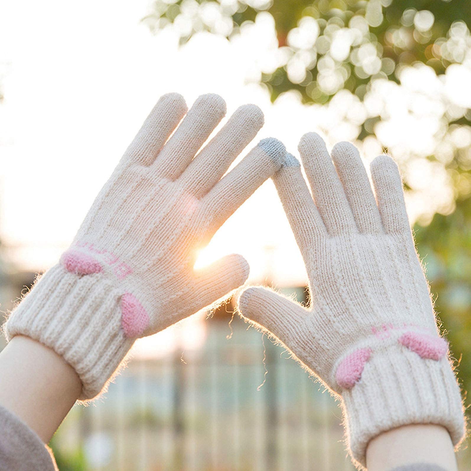 Unisex Dorosły Rękawiczki Zimowe Doskonale Dziecięce Dziewczyna Dzianiny Finger Cats Drukuj Rękawice Miękkie Ciepłe Mitten Zachowaj Ciepłe/D