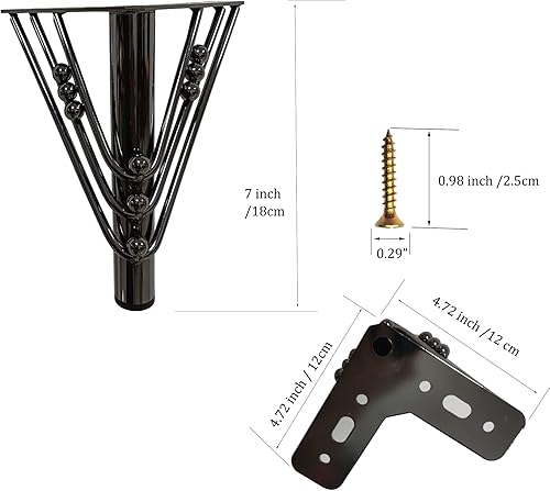 Miniatura 3 de Kualuzt Juego de 4 patas para muebles de 7 pulgadas, patas de horquilla de metal negro con protector de suelo de goma para sofás, armarios,