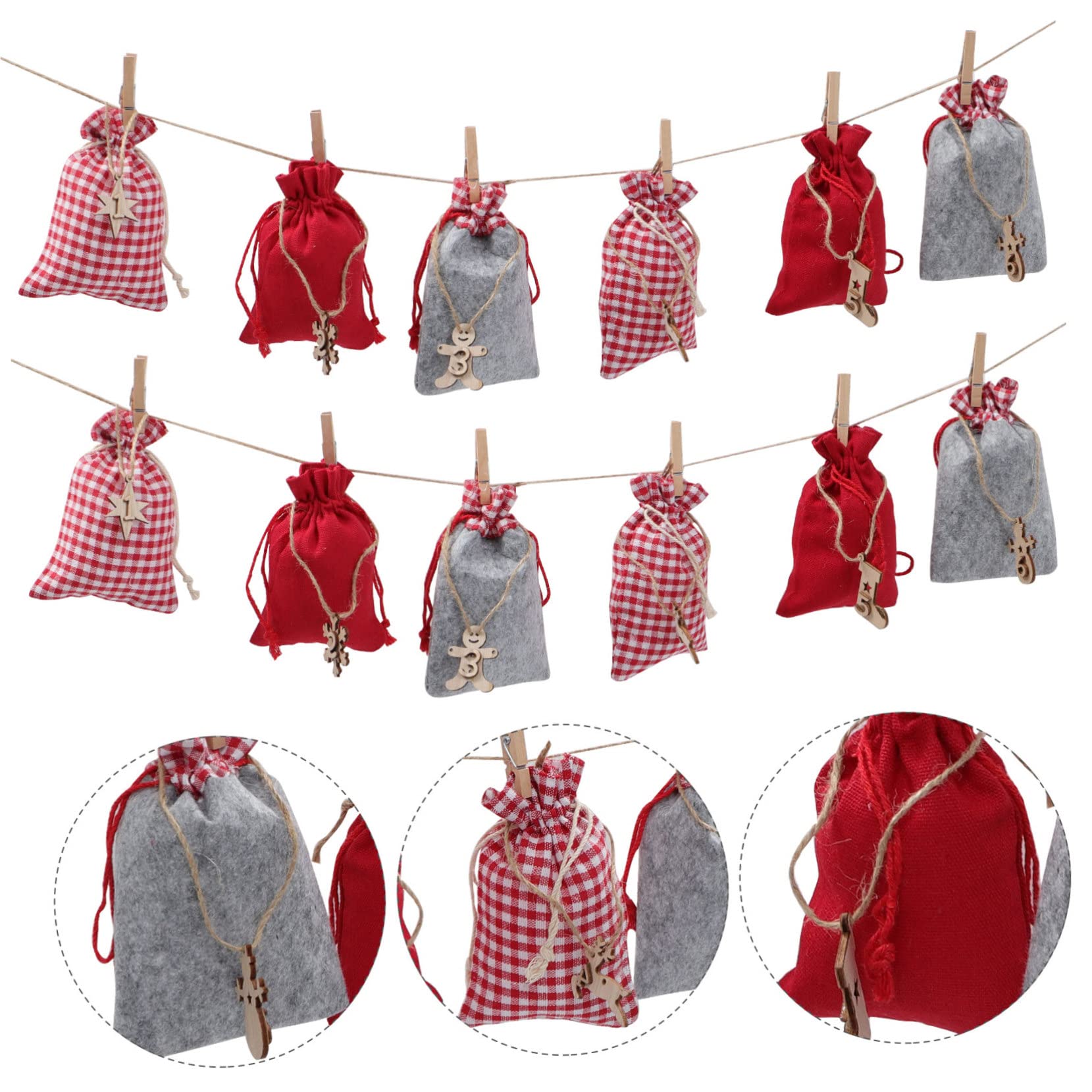 Adventskalender Säckchen mit Kordelzug Geschenktüten für Weihnachtsgeschenkbehälter Aufbewahrungstüten für Geschenke