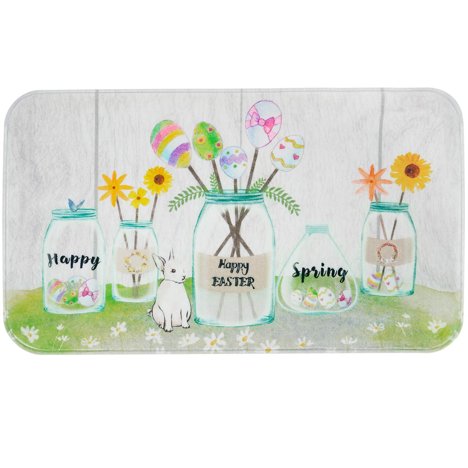 Indoor Outdoor Entrance Door Mat Easter Egg Rabbit Spring Flower Durable Doormat Non Slip Bath Rug Decorative Patio Garage Garden Kitchen Door Mats Porch Gifts Mats 50x80cm