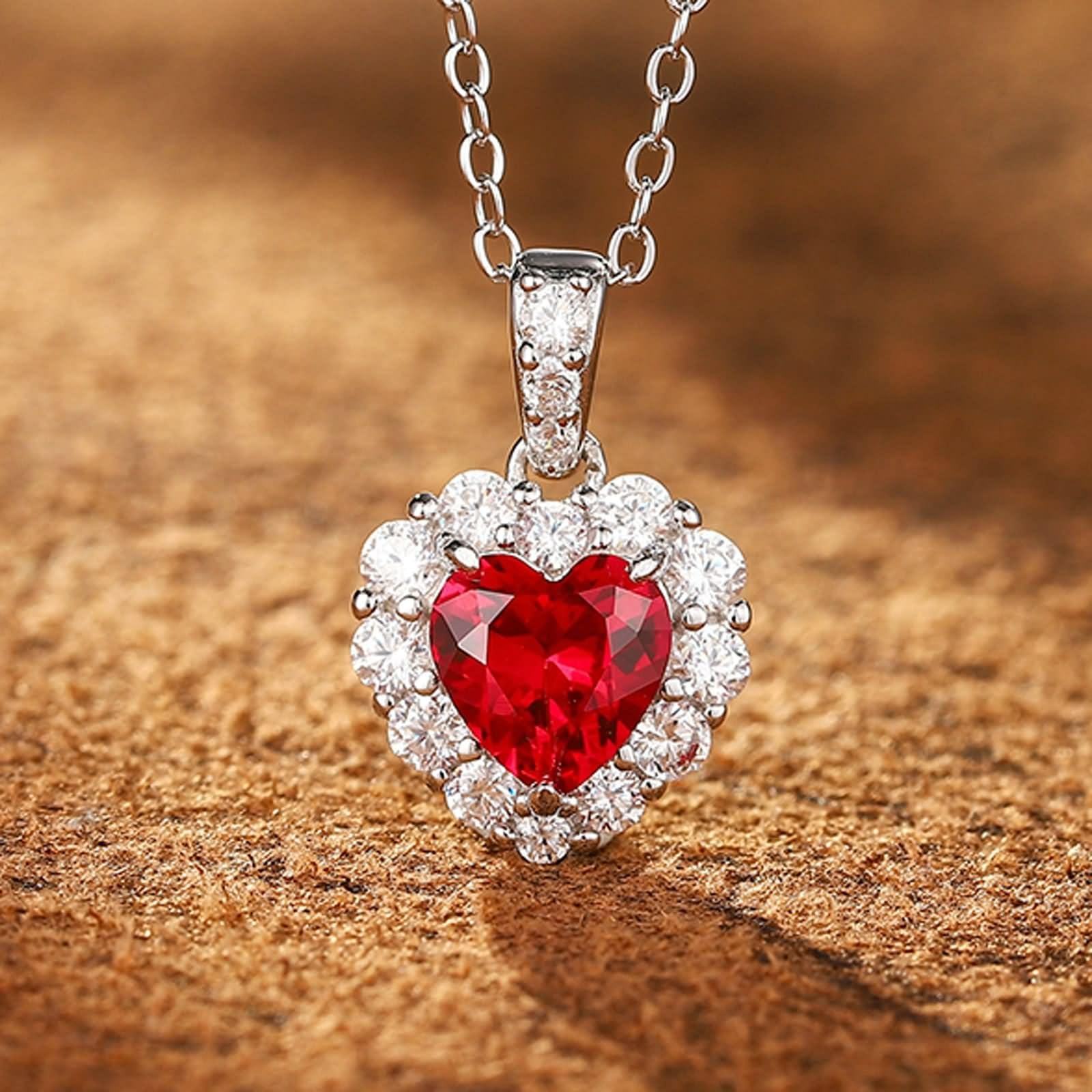 Naszyjnik damski z zawieszką, kolia damska wesele serce z 1,2 ct rubin i moissanit 14K białe złoto 45 cm