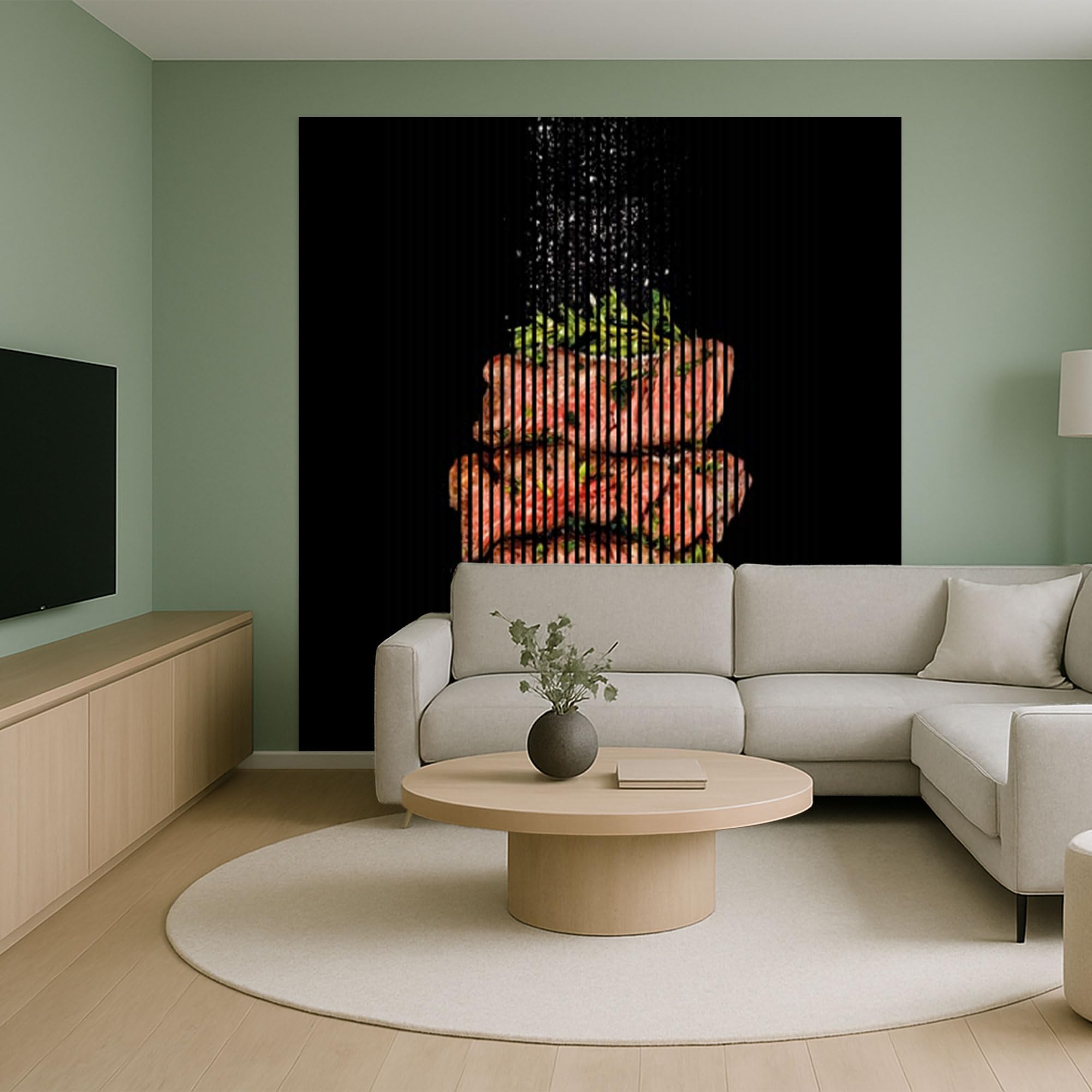 Panele akustyczne z nadrukiem cyfrowym Steak01 19 x 2253 x 2400 mm Streak zioła sól MDF włókna PET panele ścienne czarne zielone brązowe 4 pojedyncze płyty
