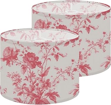 Boho Lampshades Lamp Shades set of 2 Vintage Floral Rose Coral Pink Light Light Shade for Table Lamps Floor Lamps Drum Lamp Shades Lampshade Replacement
