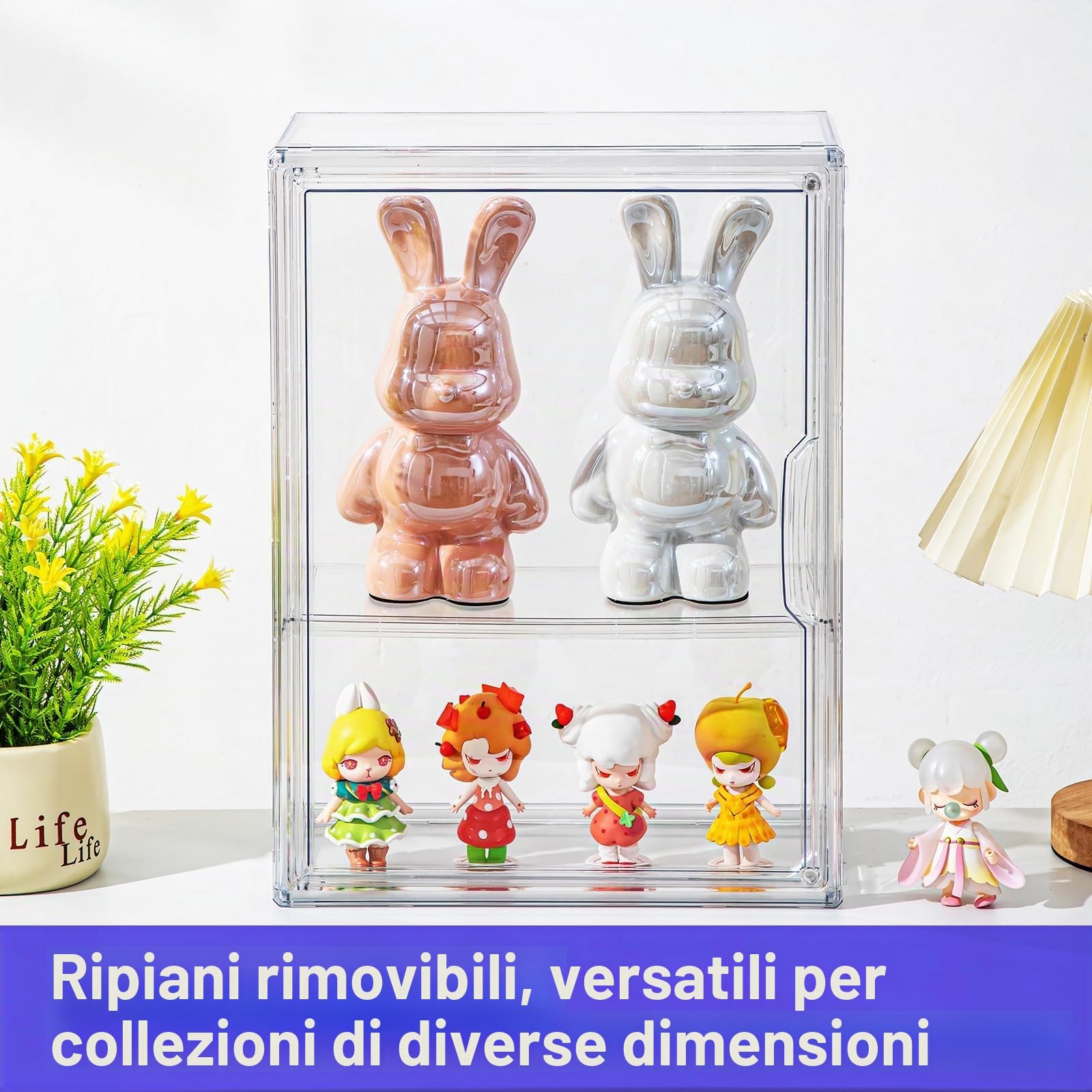 Confezione da 2 vetrine acriliche da collezione, vetrina trasparente in miniatura per figurine, montaggio a parete o scrivania, organizer per armadio a 3 livelli, vetrina a