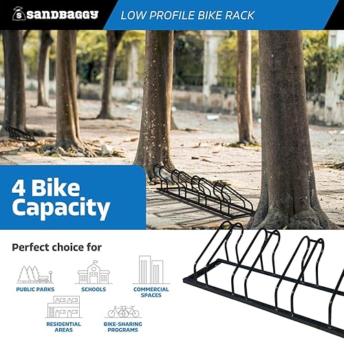 Miniatura 4 de Sandbaggy Portabicicletas comercial de perfil bajo, para exteriores, montaje en superficie, acero - 4 bicicletas (4 de capacidad (perfil bajo), 1)