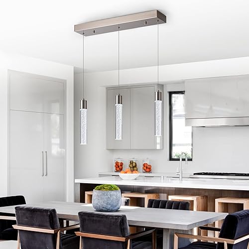 Miniatura 10 de BESTWEST Paquete de 3 luces colgantes, iluminación colgante para isla de cocina con 24W CRI80 2100Lumen 6000K acabado de níquel cepillado para