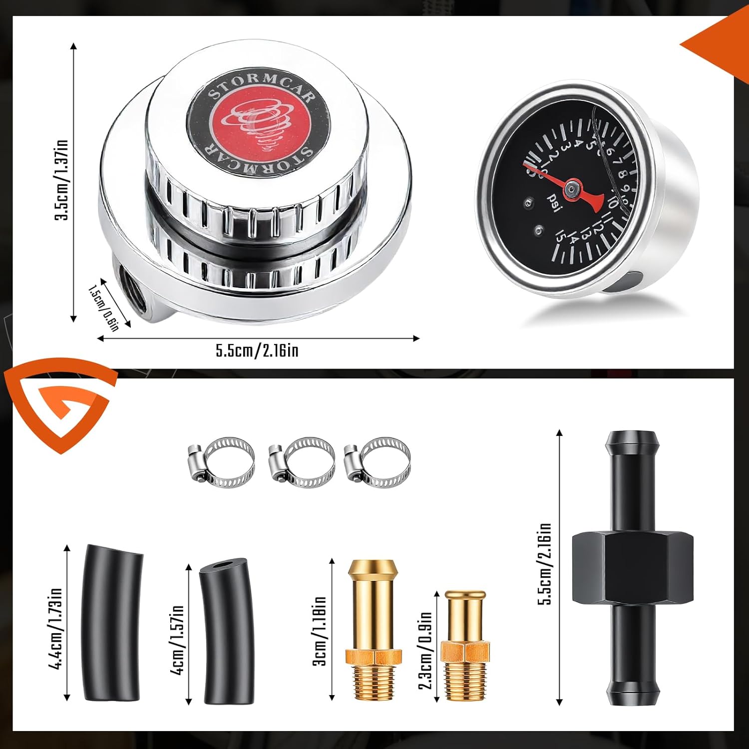 GEARLAST Fuel Pressure Gauge 1-5 PSI Universal Fuel Pressure Regulator Carburetor Carb Fuel Pump Kit ith 0-15 PSI Pressure Gauge and Fuel Block for Carburetor Carb