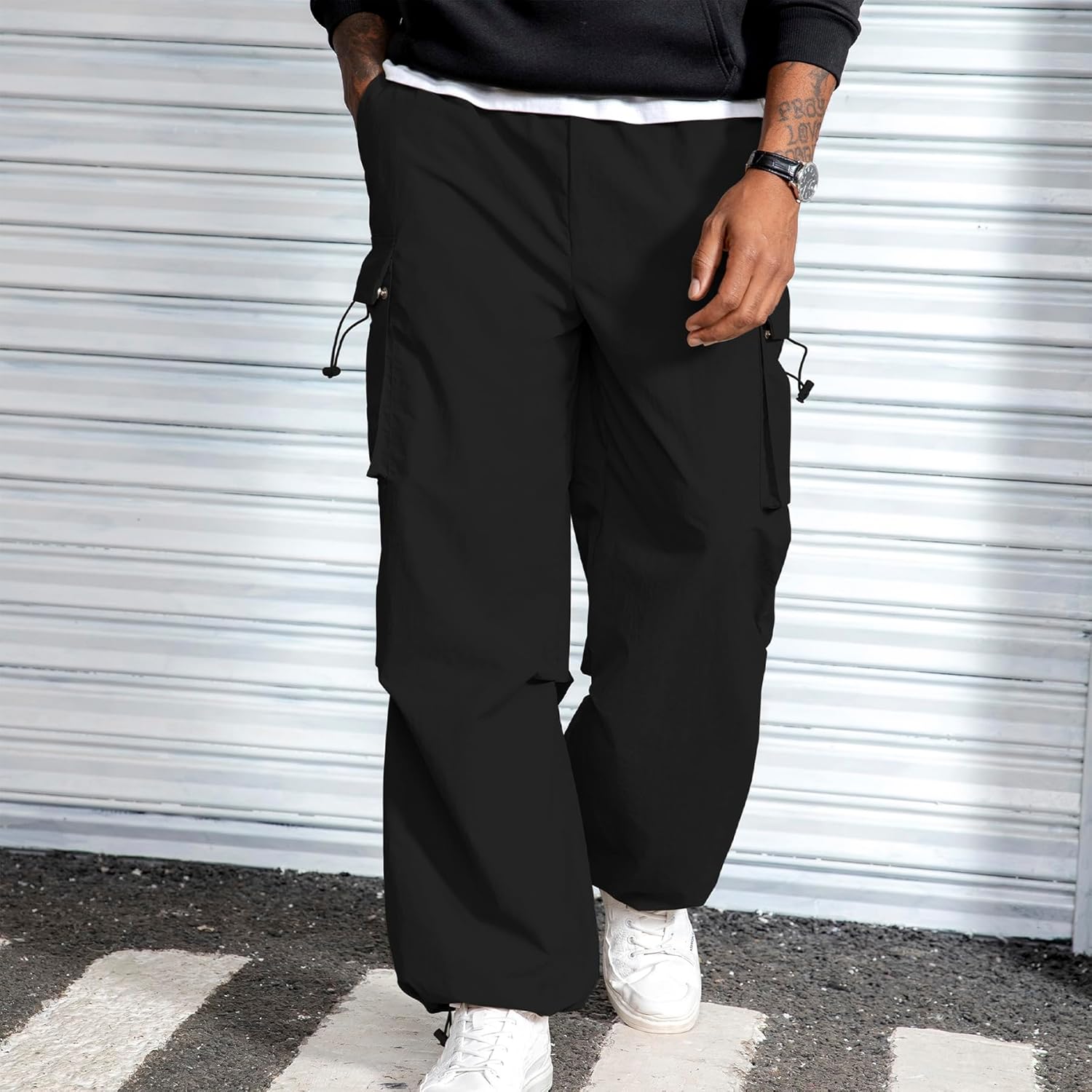 Men's Baggy Cargo Pants Vintage Casual Drawstring Parachute Pant Loose Fit Jogger Streetwear Pants with Pockets - Image 2