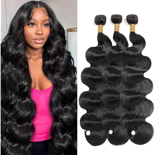 12A Body Wave Bundles Human Hair 16 18 20 Inch Human Hair Bundles 100% Unprocessed Brazilian Virgin Hair Body Wave 3 Bundles Human Hair Extensions Natural Black