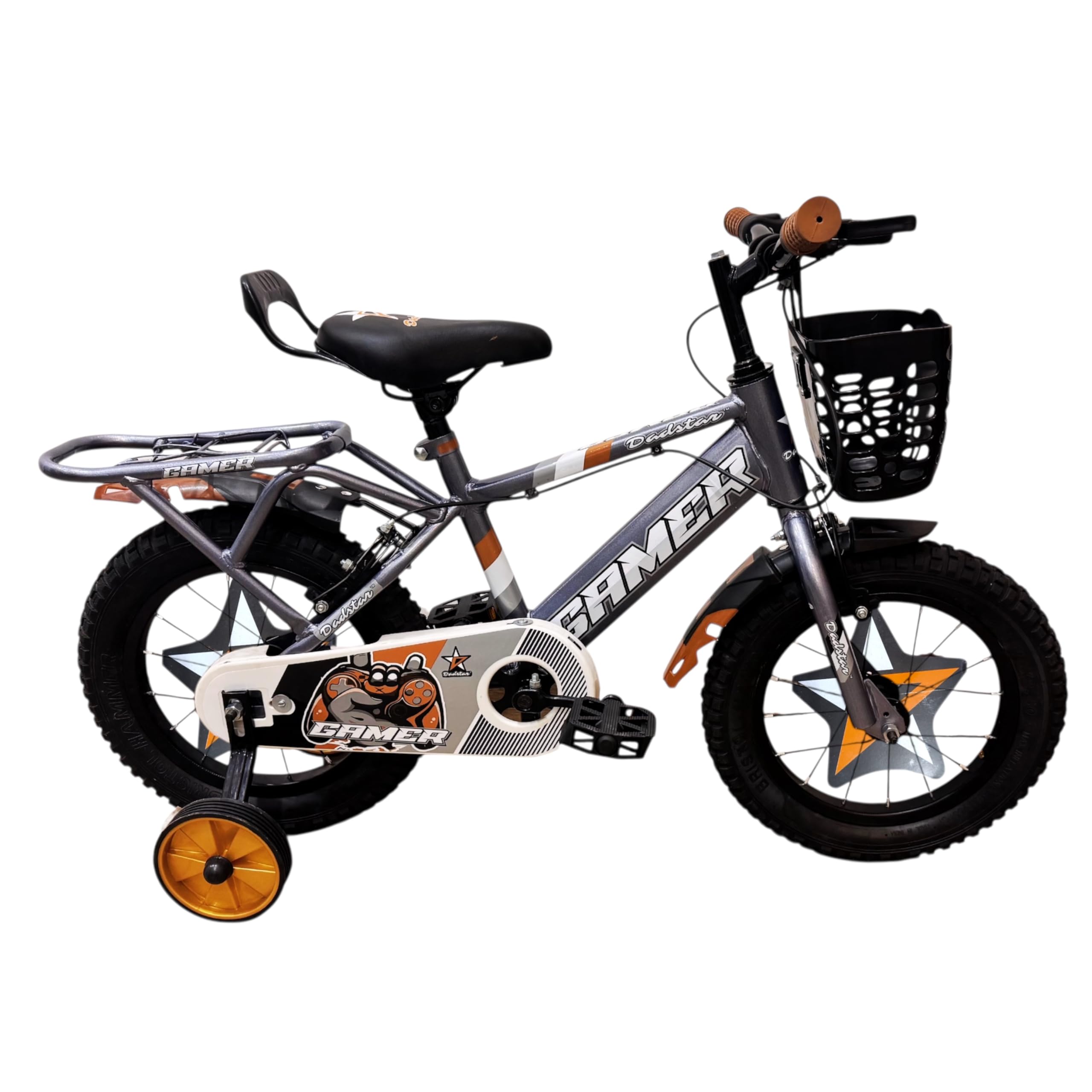 Dadstar 14T Kids Cycle for Boys & Girls | 14 Inch Steel Frame Bike with Training Wheels, Adjustable Seat & Caliper Brakes | Ideal for Ages 3-5 Years (Steel Grey)-image-6