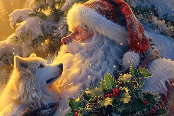 Parbamll 5d Santa Claus and Wolf Diamond Painting,Unique Design Style,Adult Full Crystal Gemstone Kit Holiday Art Cross Stitch Decor for Beginners Handmade Office Decor Living Room Decor 16x24 Inch
