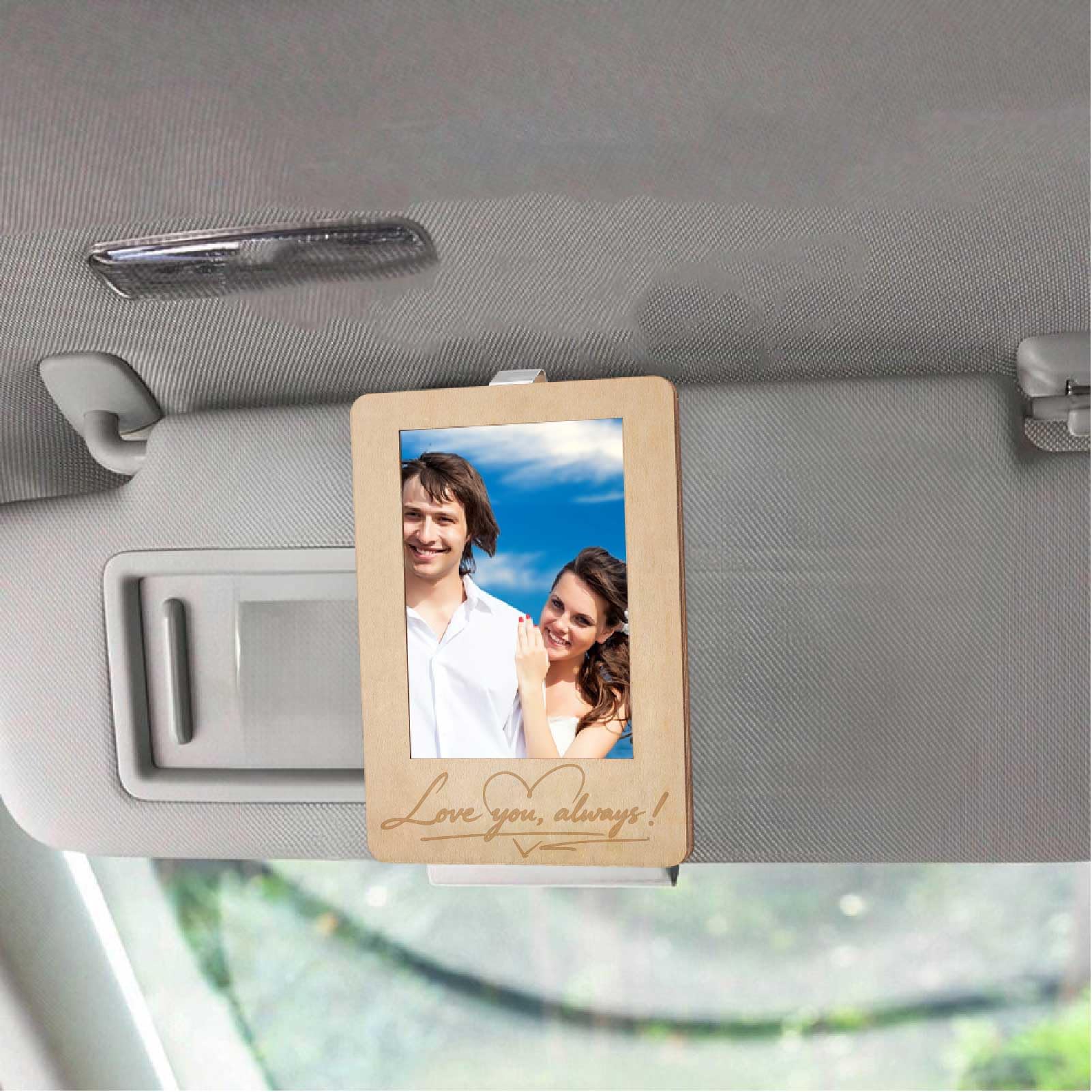 Clip Photo en Bois pour Pare-Soleil de Voiture 4,7 x 3,3 Pouces Cadre Photo Auto I Love You Motif Cœur Support Photo Décoratif Cadeau