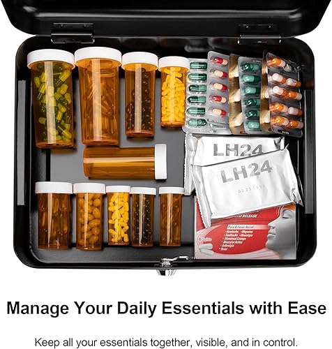 Miniatura 5 de Jssmst Caja de Efectivo Grande con Cerradura de Llave - Caja de Efectivo de Metal Duradera con Bandeja para Dinero, 11.81 x 9.84 x 3.46 pulgadas